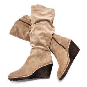 Sofft Calida Womens 7 Brown Suede Equestrian Riding Tall Wedge Boots 1424921